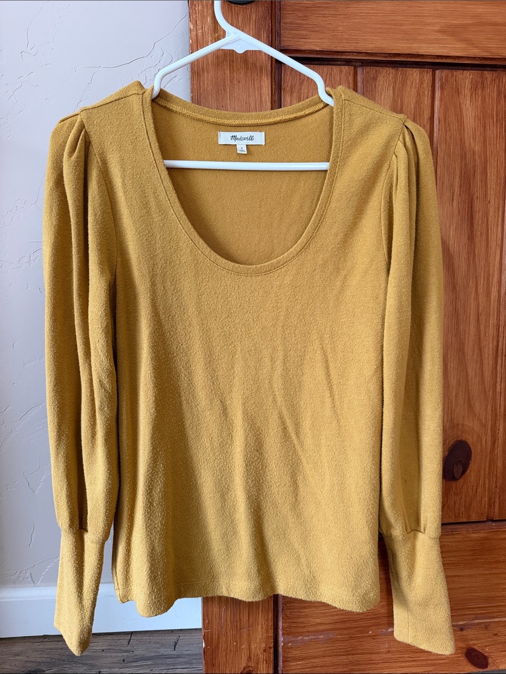 Madewell Mustard Yellow Long Sleeve Top — Puff Sleeve Detail — Size Small v soft